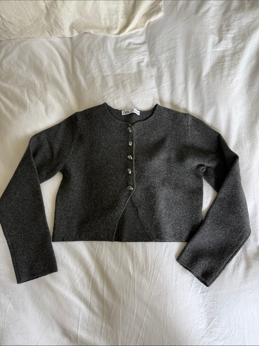 Zara Dark Charcoal Cropped Button Cardigan